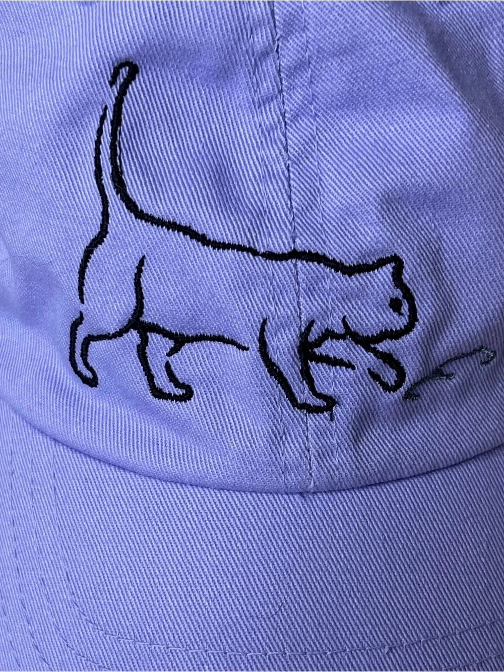 Lavender Adjustable Baseball Cap with Playful Black Embroidered Cat